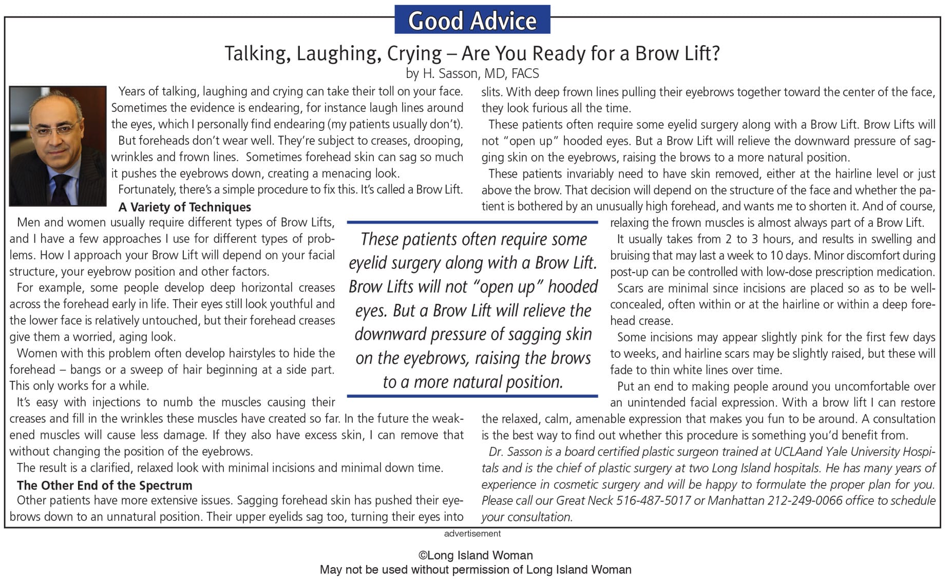 Brow Lift Advice | Dr Sasson